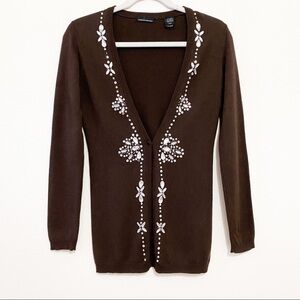 Moda Int Brown Cashmere Rhinestones Cardigan XXS